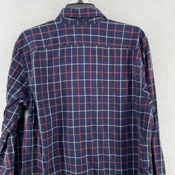 GAP Button Up Shirt Mens Sz L Navy Blue Red Plaid Standard Fit Collared Pockets - Picture 8 of 13